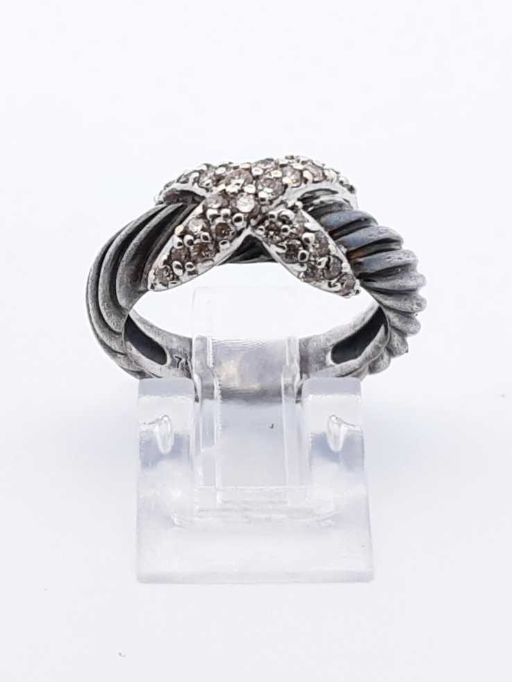 David Yurman Sterling Silver 18k & Diamond Cable Ring 6.6g Size 5.75 Fw0625loxdu