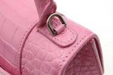 Balenciaga Hourglass Pink Crocodile Embossed Leather Top Handle Bag Eb1026pxzsa