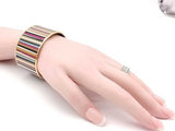 Hermes Multicolor Striped Enamel Wide Bangle Bracelet With Gold-plated Trim Mk0126orzmia