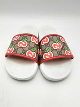 Gucci Gg Supreme Pomme Apple-printed White & Red Slides Size Eu 40 Fw1124rxsa