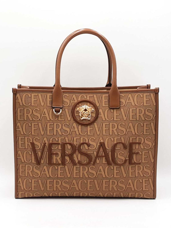 Versace Large Allover Medusa Tote Bag In Beige Jacquard Canvas Fw0925izxdu