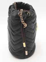 Gucci Mini Marmont Chevron Quilted Black Leather Bucket Bag Eb1125wrxsa