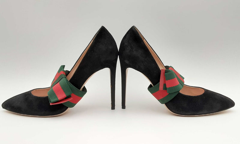 Gucci Black Suede Sylvie Removable Web Bow Pumps Size 40 Eblxzsa 144010025910