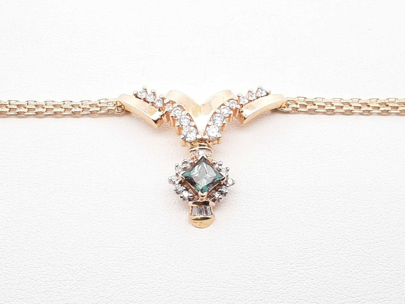 Lab-created Alexandrite, Natural Diamond & 14k Gold Necklace 13.5gs Fw0725rxzdu