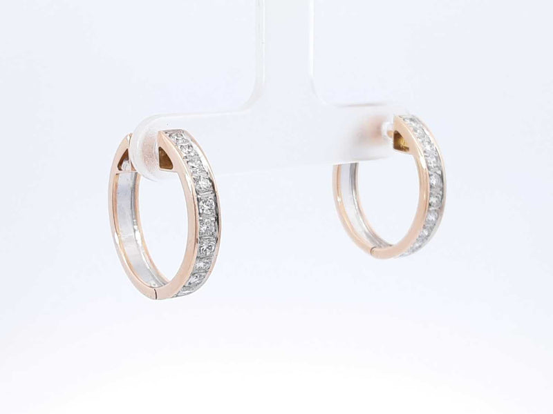 1.0 Cttw Diamond & 14k Two-tone Latch-back Hoop Earrings 6.3 Grams Fw0925wrxdu