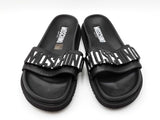 Moschino Black Leather & Metal Logo Slide Sandals Size 12 Fw0926pxdu