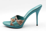 Gucci Gg Monogram Canvas & Turquoise Heels Size 9 Eb1225exdu
