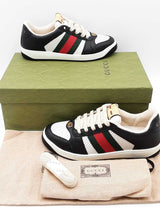 Gucci Screener Black & White Leather Sneakers Size 6.5 Eb1225oxzdu