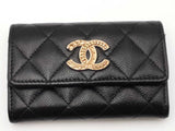 Chanel Quilted Caviar Metal Perforated Cc Flap Black Wallet Aa0826pzxsa