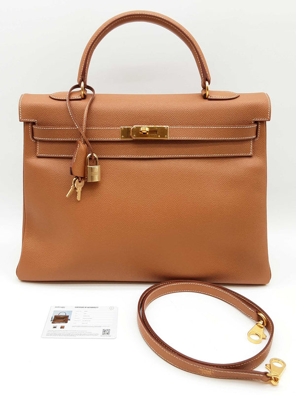 Hermes Kelly 35 Gold Brown Epsom Gold Hardware Shoulder Bag Do0225erxzde
