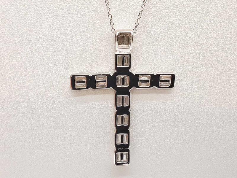 1.30 Cttw Lab Grown Diamonds 0.925 Silver 5.4g Cross Pendant Necklace 19 In Do0325llrde