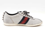 Gucci Silver Glitter Studded Web Sneakers Size 37.5 Eb0526lrxsa