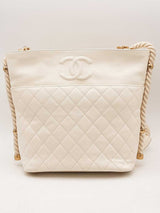 Chanel Crumpled Quilted White Calfskin En Vogue Rope Hobo Bag Eb0325olxzsa