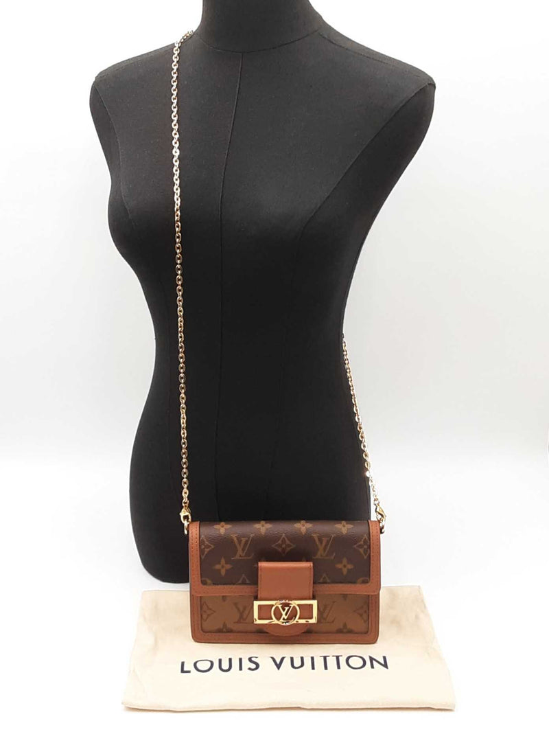Louis Vuitton Dauphine Chain Wallet In Monogram & Reverse Monogram Coated Canvas Fw0625ezxdu