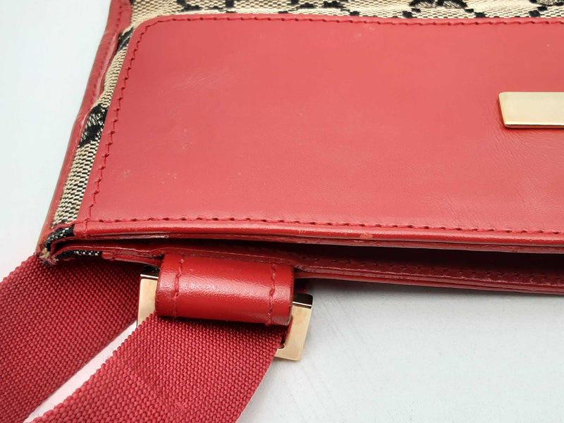 Gucci Monogram Canvas & Red Leather Messenger Crossbody Bag Eb1024lxzsa