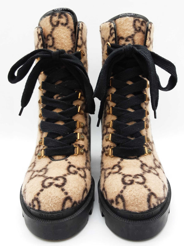 Gucci 583349 Gg Beige Wool Lace Up Ankle Boots Size Gucci 39.5 W Do0325orxde