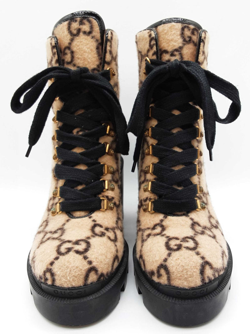 Gucci 583349 Gg Beige Wool Lace Up Ankle Boots Size Gucci 39.5 W Do0325orxde