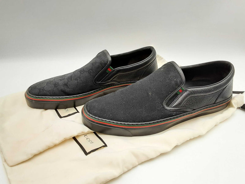 Gucci 212225 Black Monogram Gg Canvas Slip On Shoes Size Uk 9.5 Mens Do1024ixde