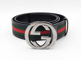 Gucci Interlocking G 40mm Web Canvas & Black Leather Belt Size 36 Fw1026lxzdu