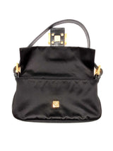 Fendi Crystal Logo Baguette Bag In Black Satin Fw0225rzxdu