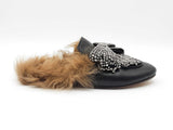 Gucci Princetown Crystal Bow Mules In Leather & Shearling Size 9 Fw0926lzxdu