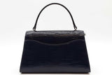Tory Burch Britten Navy Blue Textured Patent Leather Top Handle Bag Eb0826lxzde