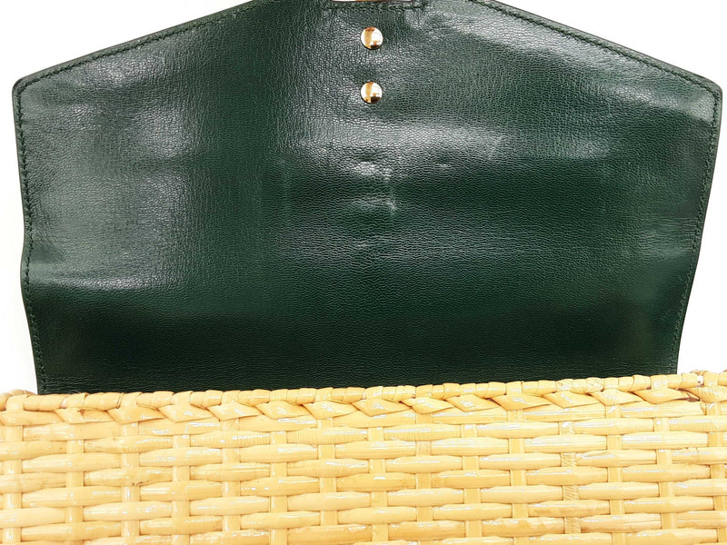 Gucci Sylvie Green Leather Tan Wicker Handbag Do0225exzde