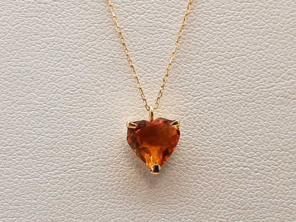 Heart Cut Synthetic Citrine 18k Yellow Gold 0.8g Necklace 17.5 In Do0825pxde