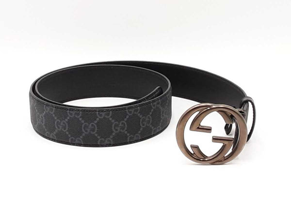 Gucci Interlocking G Buckle & Black Gg Supreme Coated Canvas Belt Fw0725ozxdu