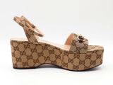 Gucci Lady Horsebit Platform Sandal In Gg Logo Canvas Size 40 Us 9.5 Fw0926ozxdu