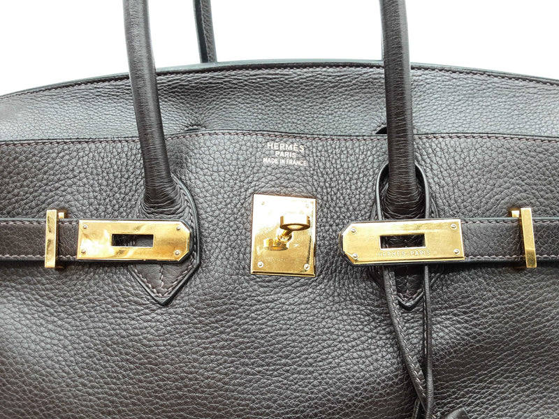 Hermes Birkin 35 Ebene Brown Clemence Gold Hardware Handbag Do0825sxzxde