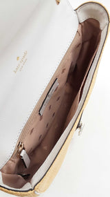 Kate Spade Robyn Chain Saddle Bag In White Leather & Raffia Fw0825wxdu