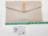 Yves Saint Laurent Uptown Pouch White Croc Embossed Leather Clutch Do0726oxzde