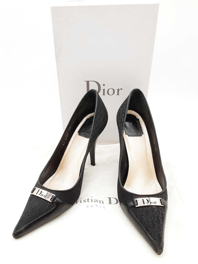 Christian Dior Black Logo Canvas Leather Heels Size Eu 40 Do0525lrxde
