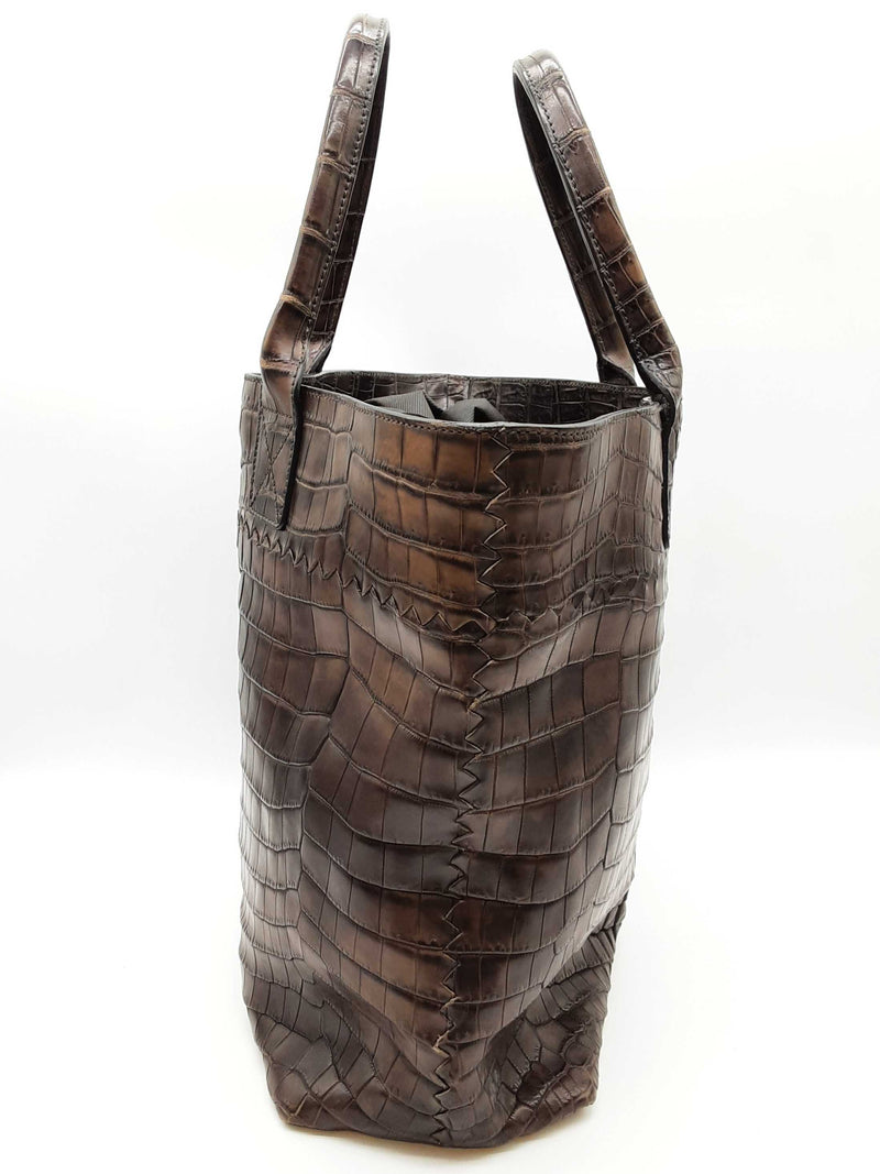 Bottega Veneta Dark Brown Matte Crocodile Leather Large Tote Bag Do0525rxzde