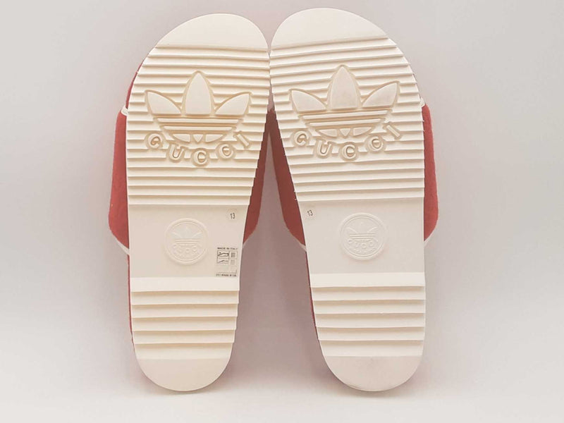 Gucci X Adidas Terry Cloth/ Leather Slides Red Size 13 Aa0525lcrsa