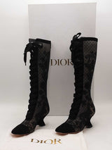 Dior Embroidered Mesh Suede Naughtily-d Knee Boots Black Size 37 Aa1125wzxsa