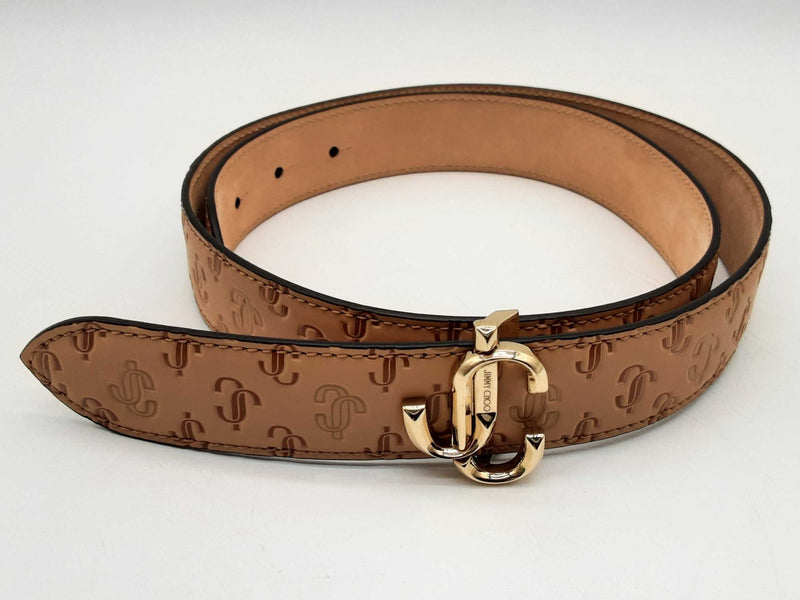 Jimmy Choo Felisa Monogram Caramel Brown Leather Belt Size 80 Cm Do1124rxde