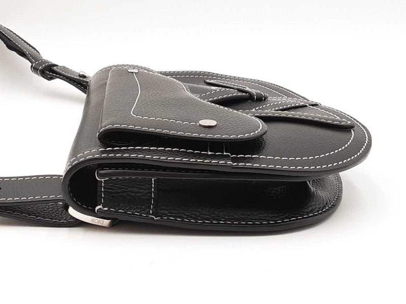 Christian Dior X Kaws Black Grained Calfskin Saddle Bag Fw0525rzxdu