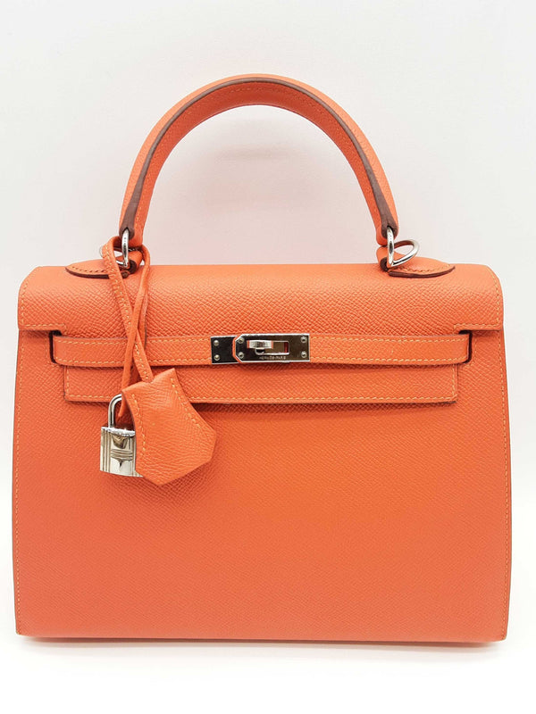 Hermes Kelly 25 Capucine Orange Epsom Palladium Shoulder Bag Do0723oxzxzde