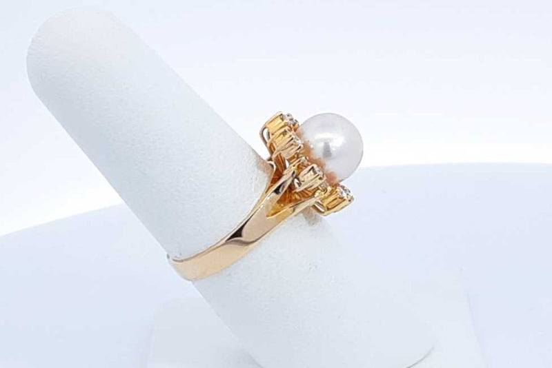 Pearl & Diamond Ring In 14k Yellow Gold 5.3 Grams Size 6.75 Eb0724lrxdu