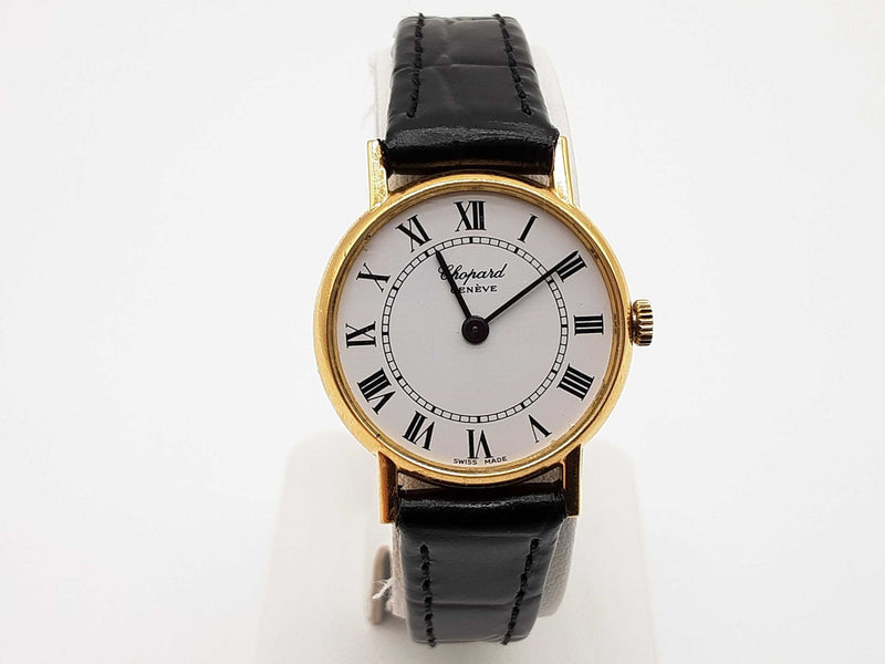 Chopard 24 18k Yellow Gold Case White Dial Black Leather Strap Watch Do0725rrxde