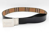 Burberry Check & Black Leather Reversible Belt With Silver Tone Buckle Eb1225irdu