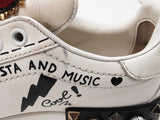 Dolce & Gabbana Portofino Sneakers In Printed White Leather Size 37 Fw1225lxzdu