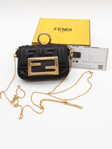 Fendi Ff Embossed Black Leather Nano Baguette Charm Bag Eb1125wxzde