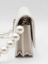 Chanel Mini Wallet On "Maxi Pearls" Chain In White Leather Fw1225srxdu
