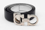 Ferragamo Black Leather Reversible Belt With Silver Tone Buckle Eb0126rxdu