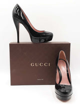 Gucci Lisbeth Black Patent Leather Platform Pumps Size Eu 38.5 Fw0825lxzdu