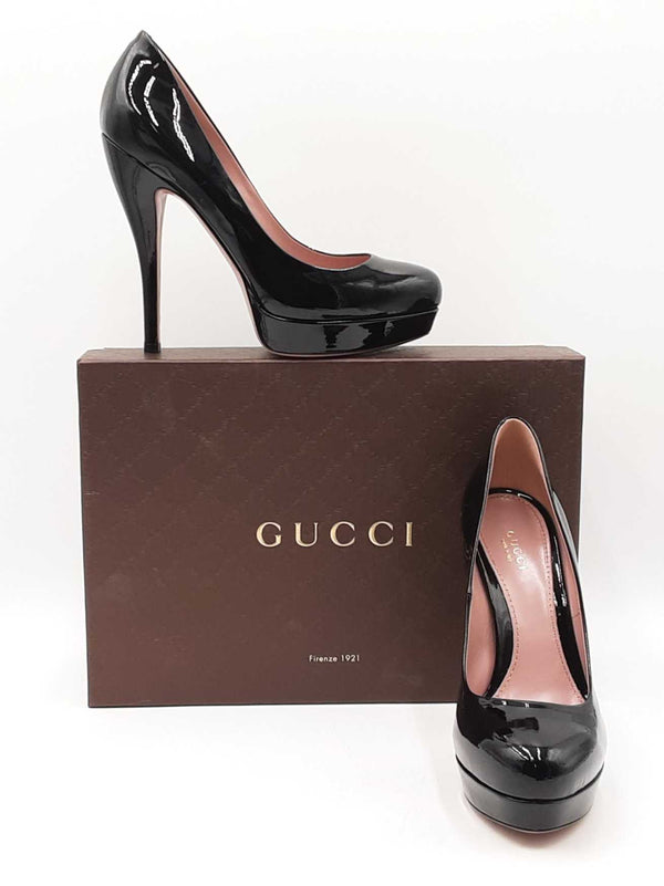 Gucci Lisbeth Black Patent Leather Platform Pumps Size Eu 38.5 Fw0825lxzdu