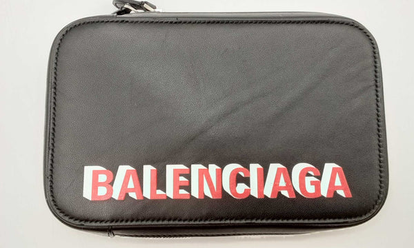 Balenciaga Logo Black Leather Cash & Phone Crossbody Bag Eb0223wxzsa